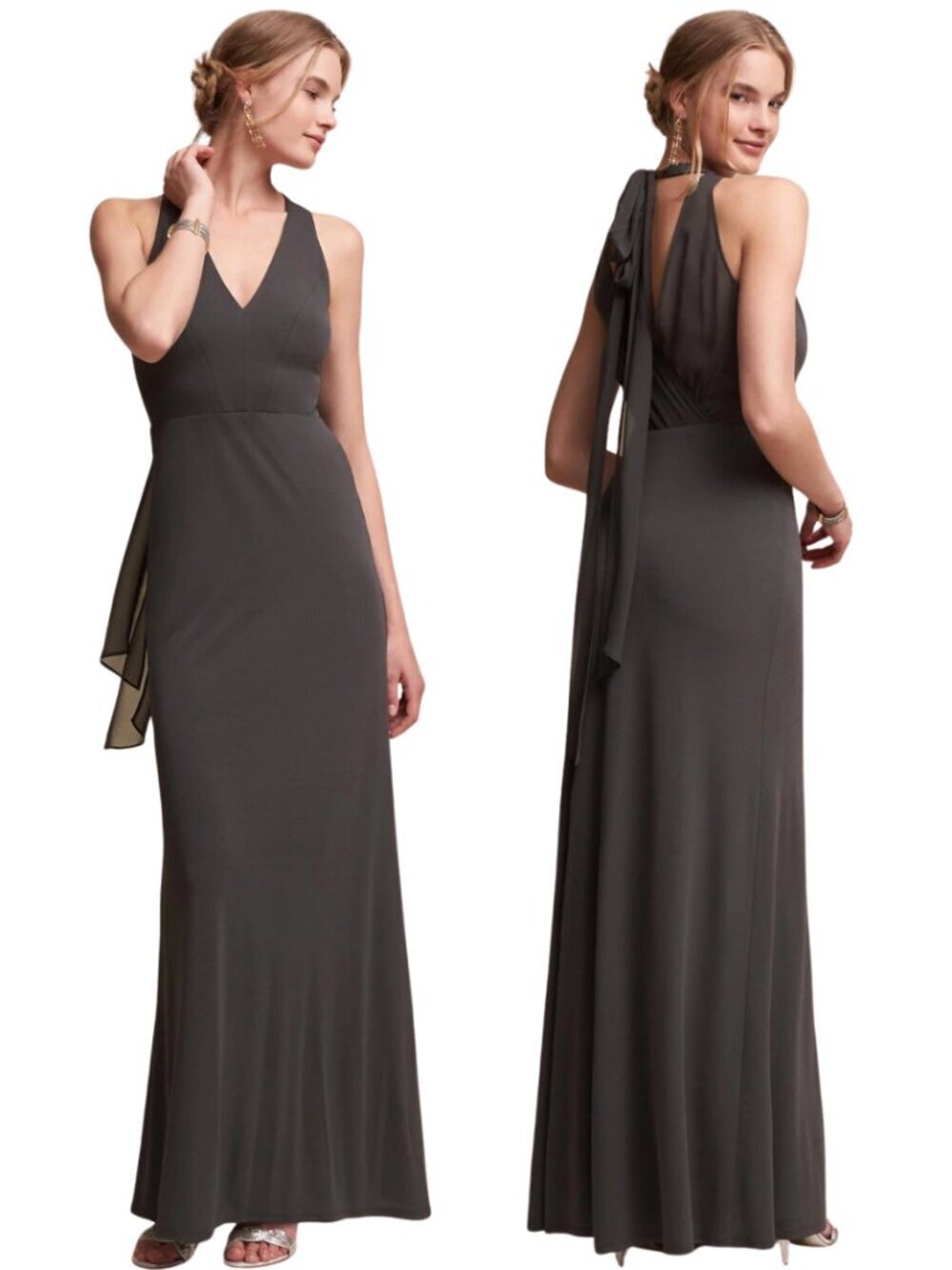 BHLDN Billiard V-Neck Maxi Gown Dress Women's 6 Gray Bridesmaid Formal Wedding